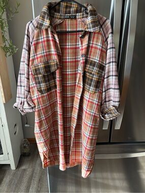 SHEIN Multicolor Plaid Oversized Flannel Shacket